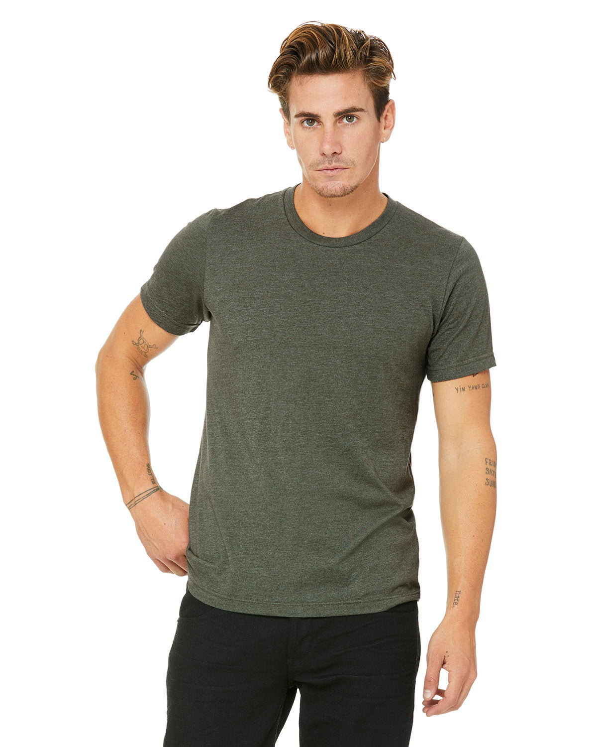 BELLA + CANVAS 3001CVC CVC Jersey Tee (HTHR MILTARY GRN)