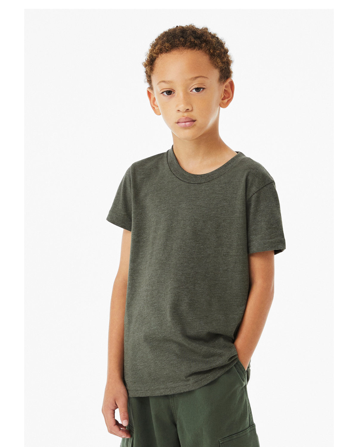 BELLA + CANVAS 3001YCVC Youth CVC Jersey Tee (HTHR MILTARY GRN)