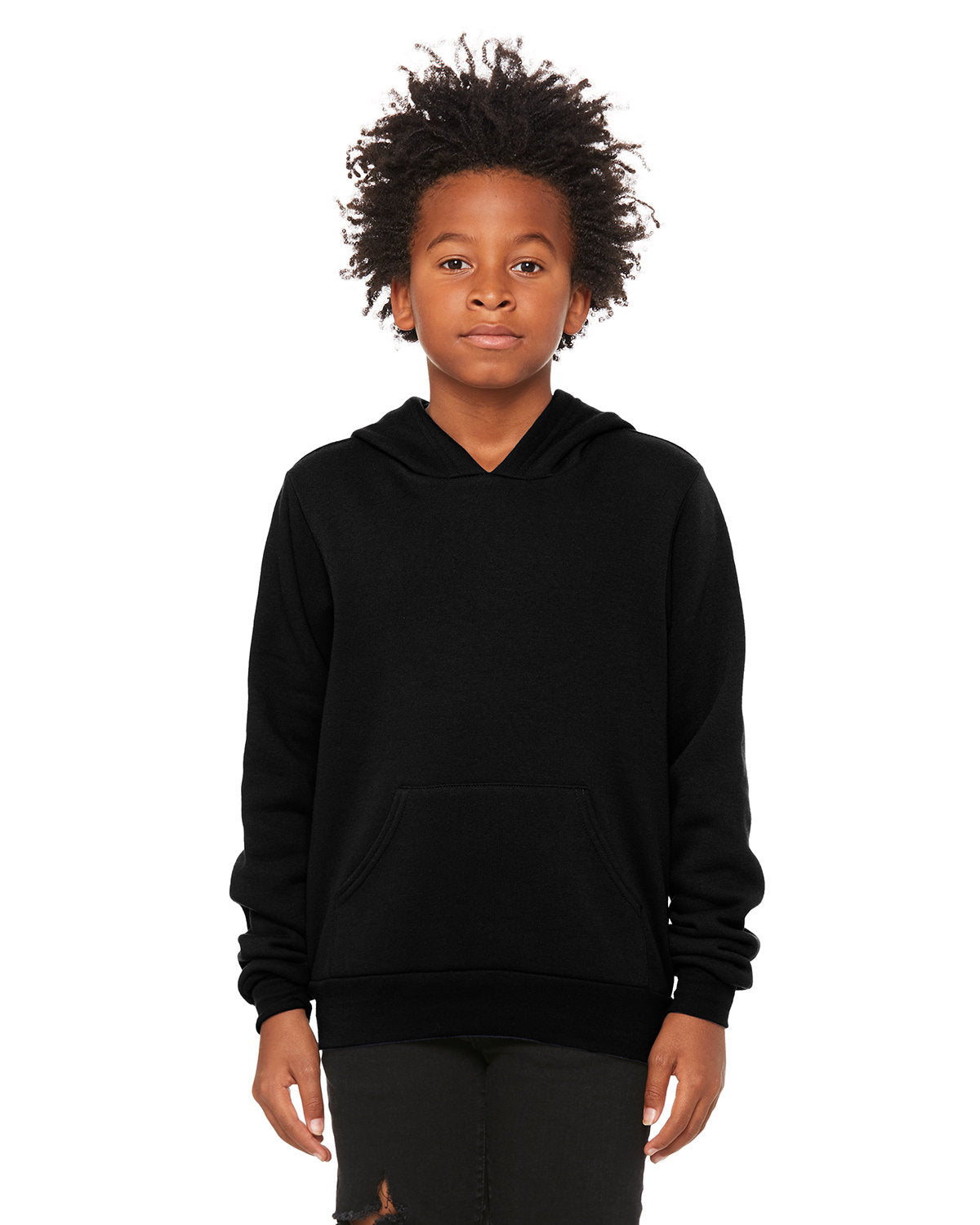 BELLA + CANVAS 3719Y Youth Sponge Fleece Hoodie (BLACK)