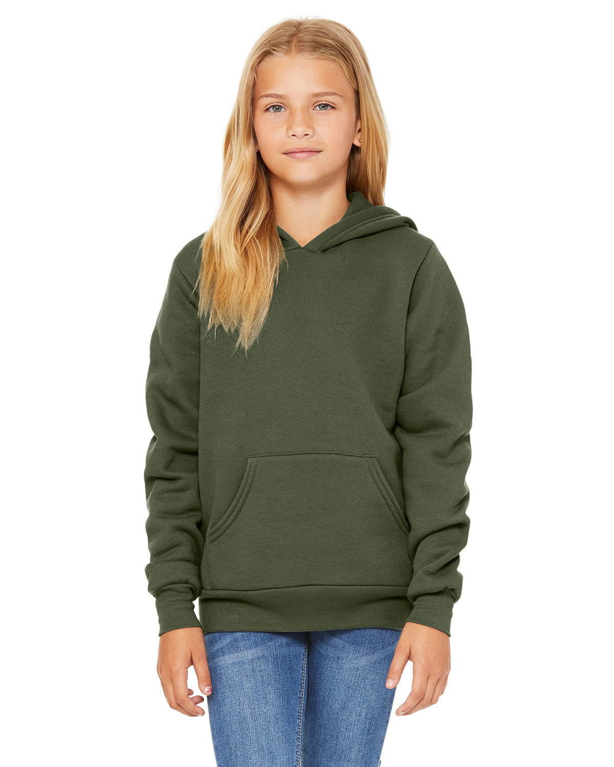 BELLA + CANVAS 3719Y Youth Sponge Fleece Hoodie (MILITARY GREEN)